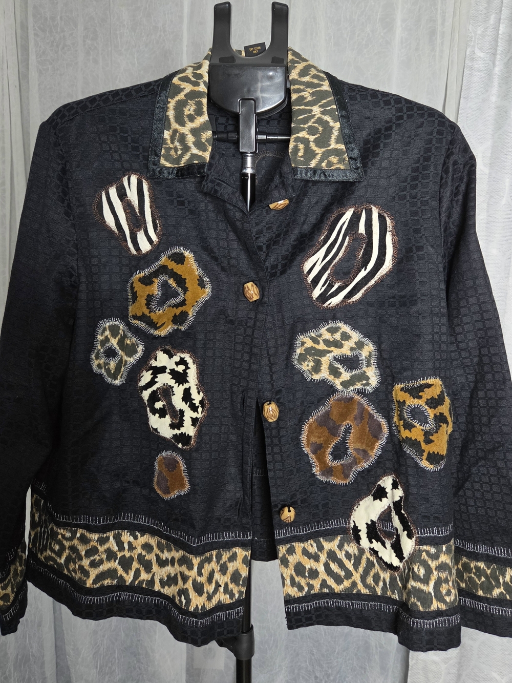 VTG Allure Animal Print Patchwork Mixed Media Button Up Jacket Size 16